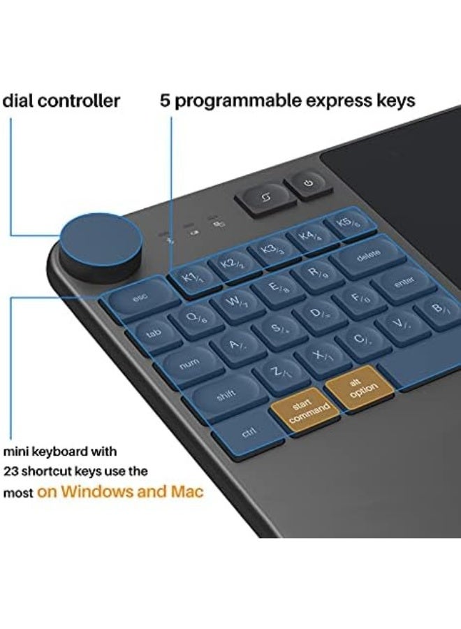 HUION Inspiroy Keydial KD200 Wireless Drawing Tablet 8.9x5.6 Inch, Bluetooth Graphic Tablet with Built-in Keyboard Dial, 5 Customizable Express Keys, Battery-Free Pen with 8192 Pressure Levels Black - Image 3