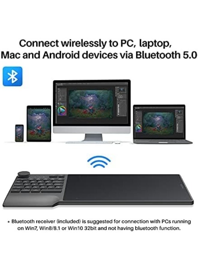 HUION Inspiroy Keydial KD200 Wireless Drawing Tablet 8.9x5.6 Inch, Bluetooth Graphic Tablet with Built-in Keyboard Dial, 5 Customizable Express Keys, Battery-Free Pen with 8192 Pressure Levels Black - Image 2