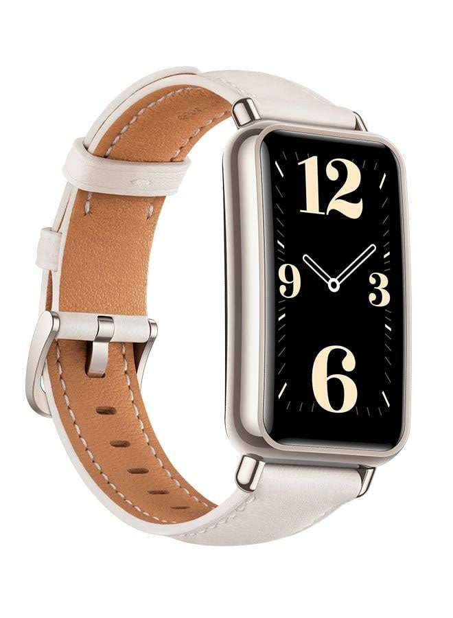 هواوي Renewed - Watch Fit Mini Light Gold Aluminum Case With Leather Strap Frosty White - Image 5