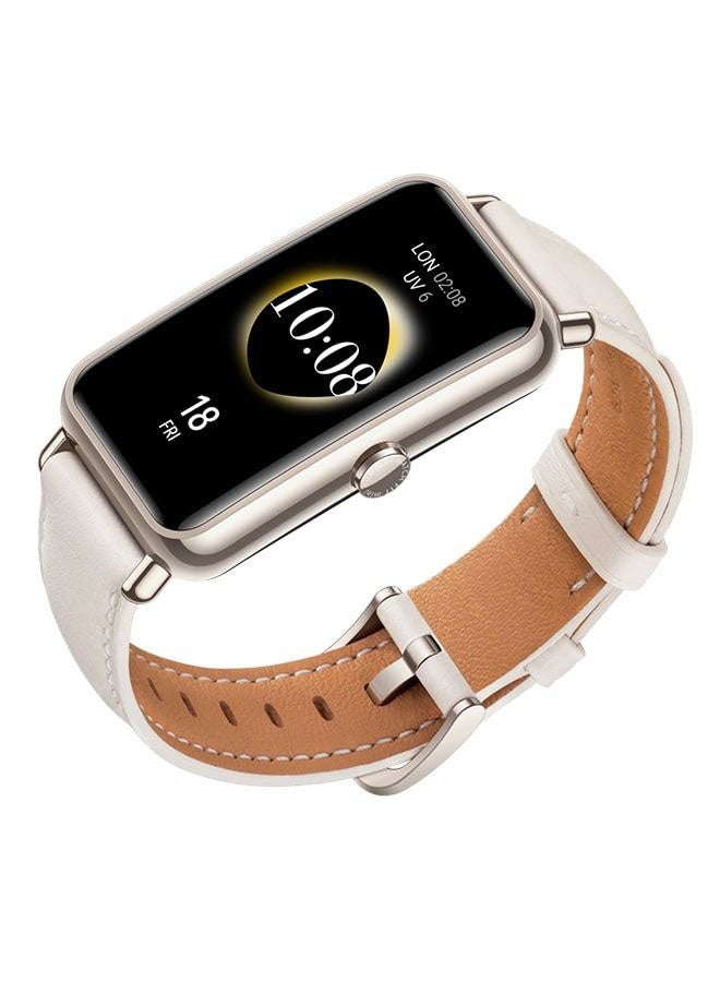 هواوي Renewed - Watch Fit Mini Light Gold Aluminum Case With Leather Strap Frosty White - Image 3