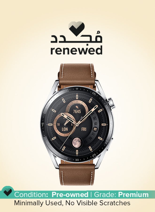 هواوي Renewed - WATCH GT 3 46 mm Smartwatch Leather Strap Stainless Steel Brown - Image 1