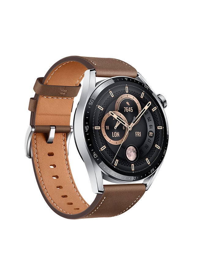 هواوي Renewed - WATCH GT 3 46 mm Smartwatch Leather Strap Stainless Steel Brown - Image 3