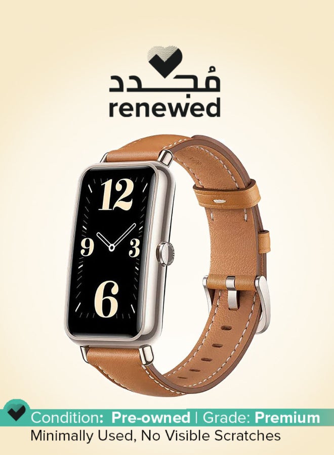 هواوي Renewed - Watch Fit Mini Light Gold Aluminum Case With Leather Strap Mocha Brown - Image 1