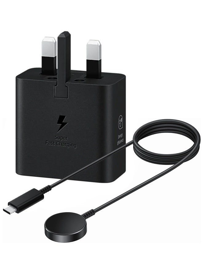 سامسونج Samsung 25W Fast Charger with Magnetic Wireless Charging Cable for Galaxy Watch 8/7/6/5/4/Active - Black - Image 1