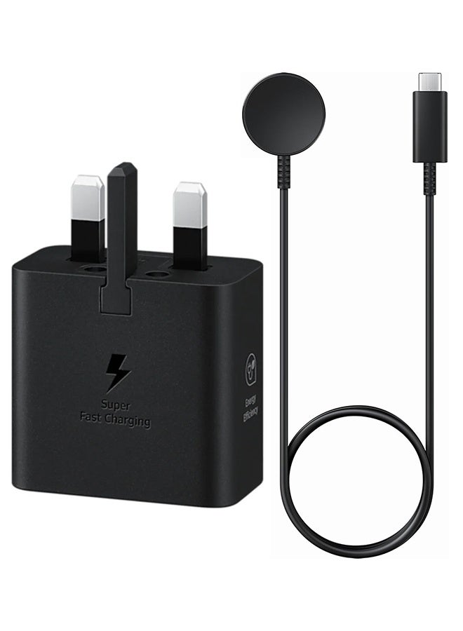 سامسونج Samsung 25W Fast Charger with Magnetic Wireless Charging Cable for Galaxy Watch 8/7/6/5/4/Active - Black - Image 2