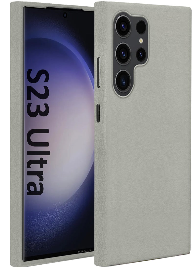 MARGOUN Leather Protective Cover for Samsung Galaxy S23 Ultra – Slim Design with Enhanced Drop Protection - Titanium Grey - Image 1