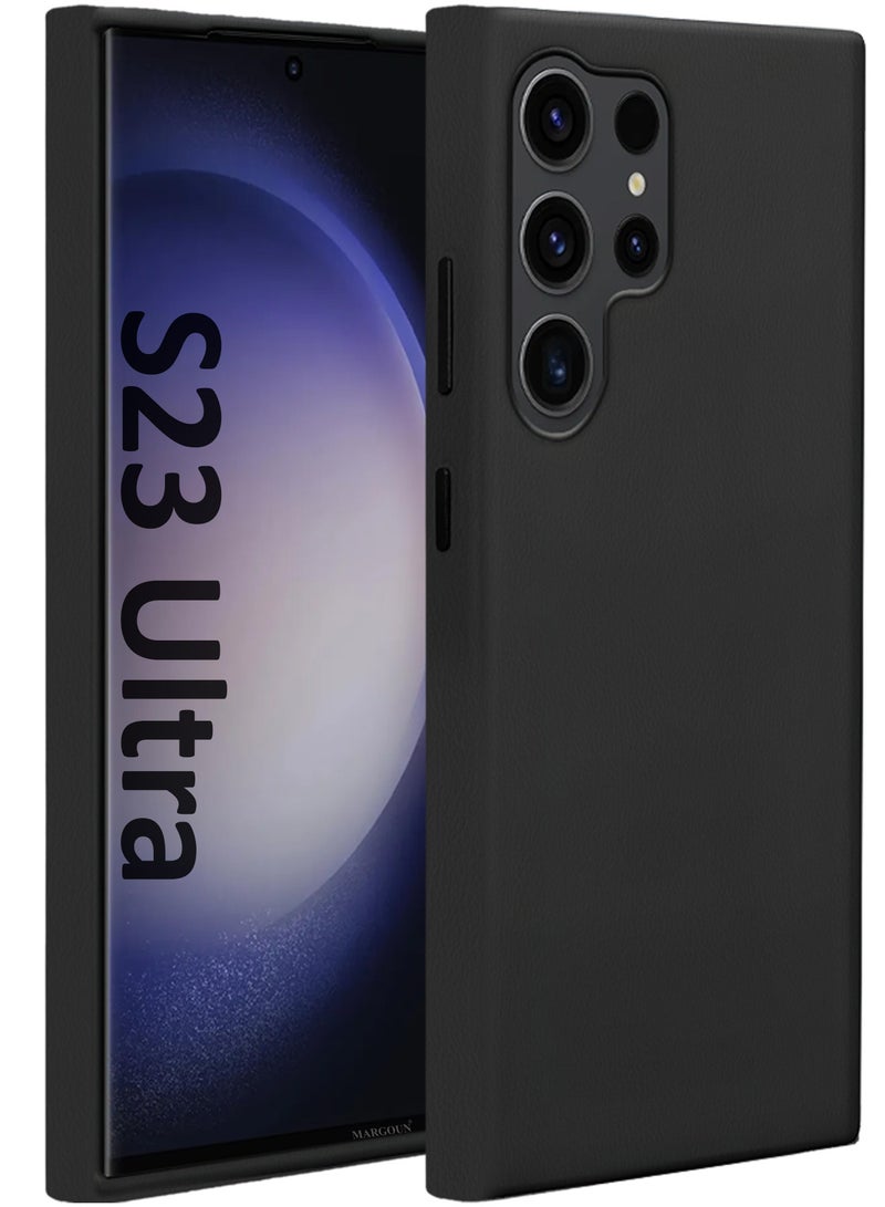 MARGOUN Leather Protective Cover for Samsung Galaxy S23 Ultra – Slim Design with Enhanced Drop Protection - Black - Image 1