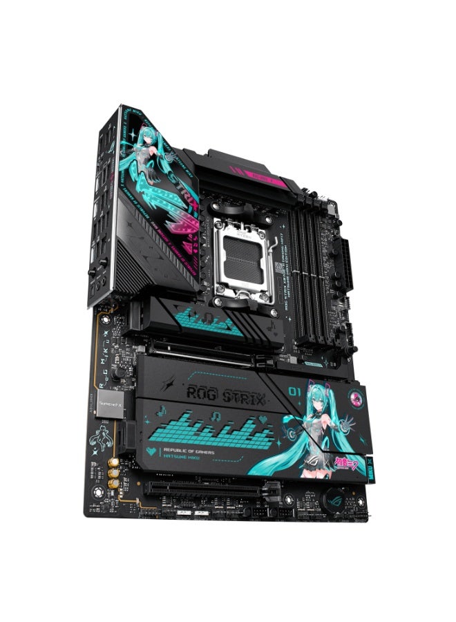 أسوس ROG Strix X870E-H Gaming WiFi 7 AM5 ATX Motherboard, Hatsune Miku Edition, AMD X870E Chipset, Ryzen 7000/8000/9000 Series Support, Up to DDR5 256GB, PCIe 5.0, USB4, 4× M.2, 5Gb Ethernet, WiFi 7, AI Overclocking & Cooling, Aura Sync RGB | 90MB1MA0-M0EAY0 Blue/Black - Image 3