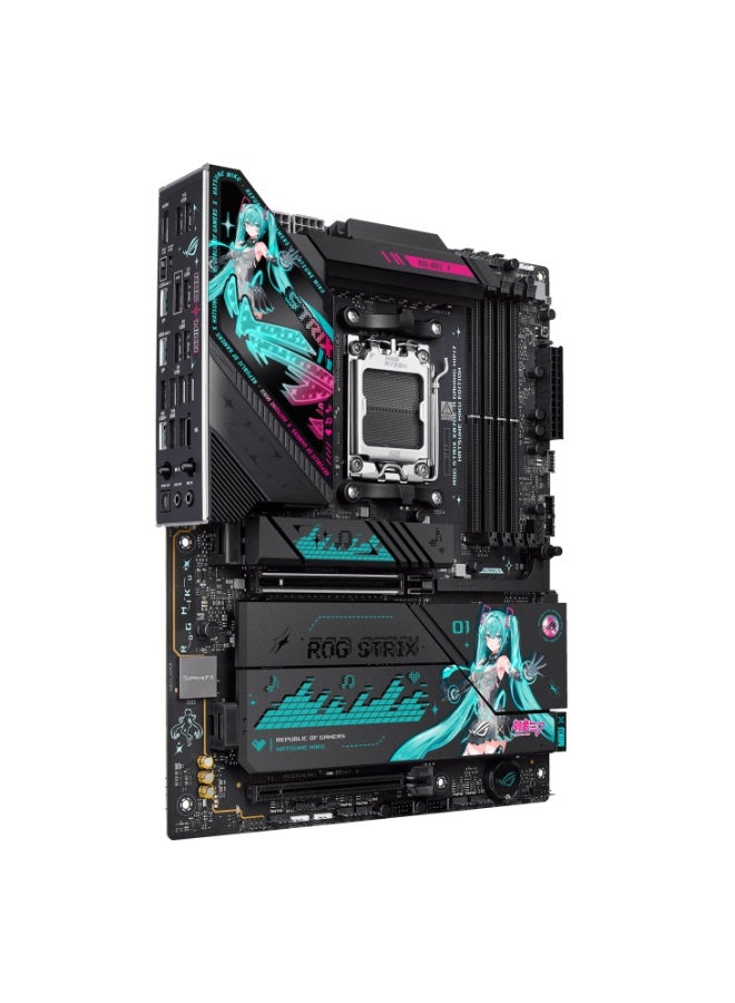 أسوس ROG Strix X870E-H Gaming WiFi 7 AM5 ATX Motherboard, Hatsune Miku Edition, AMD X870E Chipset, Ryzen 7000/8000/9000 Series Support, Up to DDR5 256GB, PCIe 5.0, USB4, 4× M.2, 5Gb Ethernet, WiFi 7, AI Overclocking & Cooling, Aura Sync RGB | 90MB1MA0-M0EAY0 Blue/Black - Image 2