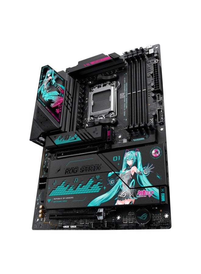 أسوس ROG Strix X870E-H Gaming WiFi 7 AM5 ATX Motherboard, Hatsune Miku Edition, AMD X870E Chipset, Ryzen 7000/8000/9000 Series Support, Up to DDR5 256GB, PCIe 5.0, USB4, 4× M.2, 5Gb Ethernet, WiFi 7, AI Overclocking & Cooling, Aura Sync RGB | 90MB1MA0-M0EAY0 Blue/Black - Image 4