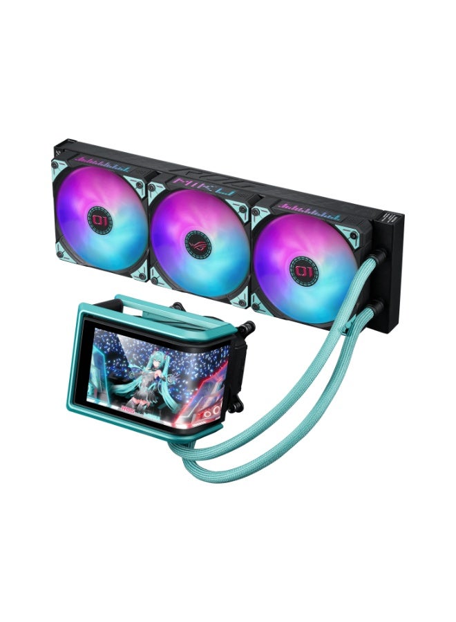 ASUS ROG Ryuo IV 360 ARGB Hatsune Miku Edition AIO CPU Liquid Cooler, 6.67″ Curved AMOLED Display, 3x 120mm ARGB Fans, AM4/AM5 & LGA 1700/1851 Compatible, Aura Sync, High-Performance Cooling, Custom GIF/Video Support | 90RC01P1-B0EAY0 Blue/Black - Image 1