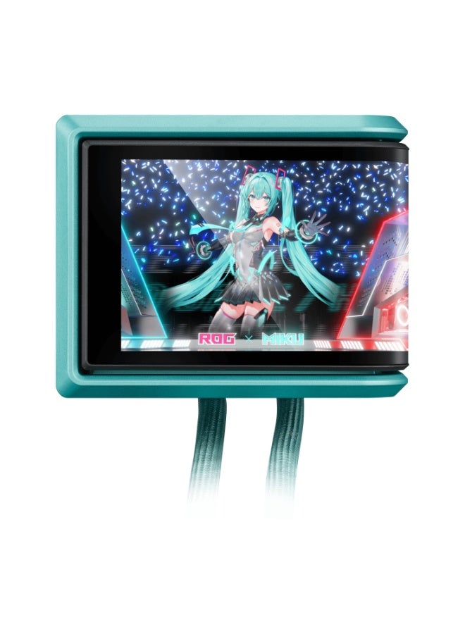 ASUS ROG Ryuo IV 360 ARGB Hatsune Miku Edition AIO CPU Liquid Cooler, 6.67″ Curved AMOLED Display, 3x 120mm ARGB Fans, AM4/AM5 & LGA 1700/1851 Compatible, Aura Sync, High-Performance Cooling, Custom GIF/Video Support | 90RC01P1-B0EAY0 Blue/Black - Image 5