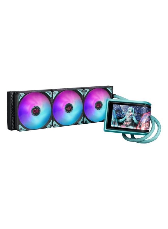 ASUS ROG Ryuo IV 360 ARGB Hatsune Miku Edition AIO CPU Liquid Cooler, 6.67″ Curved AMOLED Display, 3x 120mm ARGB Fans, AM4/AM5 & LGA 1700/1851 Compatible, Aura Sync, High-Performance Cooling, Custom GIF/Video Support | 90RC01P1-B0EAY0 Blue/Black - Image 2