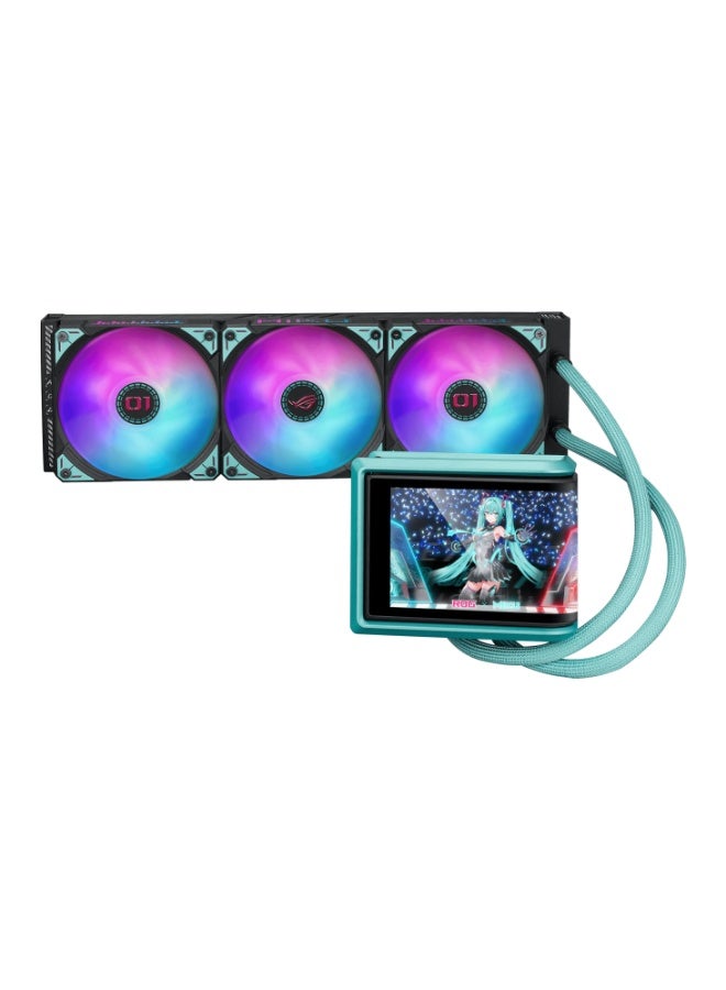 ASUS ROG Ryuo IV 360 ARGB Hatsune Miku Edition AIO CPU Liquid Cooler, 6.67″ Curved AMOLED Display, 3x 120mm ARGB Fans, AM4/AM5 & LGA 1700/1851 Compatible, Aura Sync, High-Performance Cooling, Custom GIF/Video Support | 90RC01P1-B0EAY0 Blue/Black - Image 3