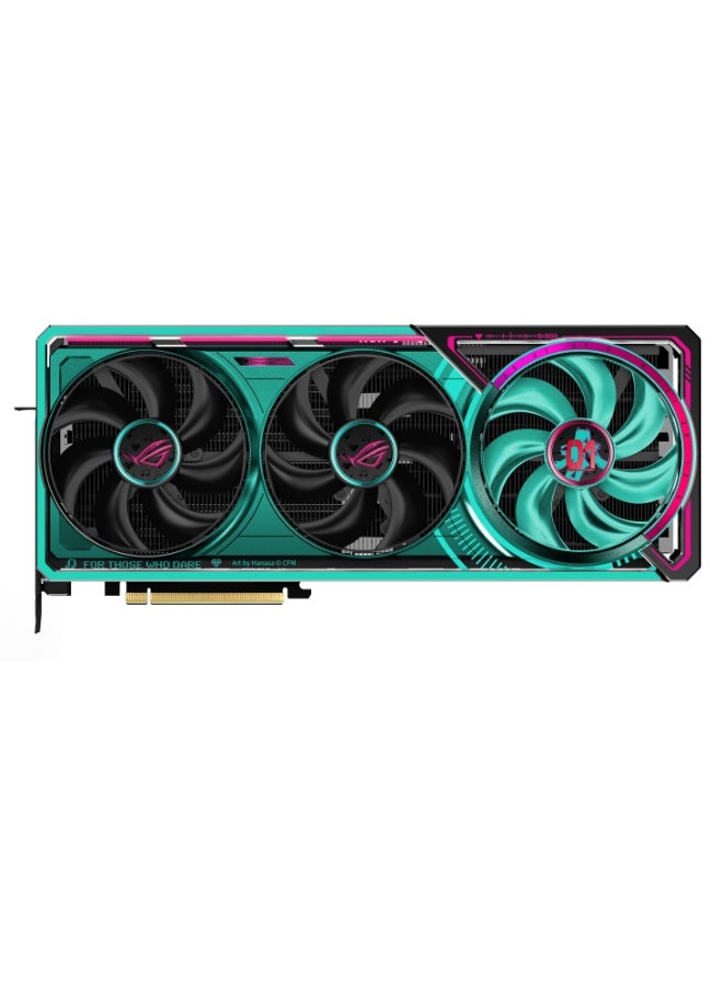 أسوس ROG Astral RTX 5080 16GB GDDR7 OC Hatsune Miku Edition PCIe 5.0 Graphics Card – 10,752 CUDA Cores, 2,790MHz Boost, 256-bit, DisplayPort 2.1b & HDMI 2.1b, Quad-Fan Cooling, Dual BIOS, ARGB RGB Lighting | 90YV0LV9-M0NM00 Blue/Black - Image 3
