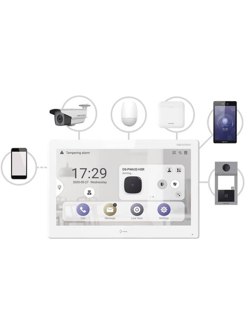 HIKVISION DS-KH9510-WTE1 10.1-Inch White Touchscreen Indoor Station, Android OS, 1024×600 IPS Display, Built-in Wi-Fi, PoE/12V DC Power, 8 Alarm Inputs, RS-485 Interface, TF Card Support up to 128GB, Relay & Lock Control, Hik-Connect App Integration, Surface Mount, White - Image 2