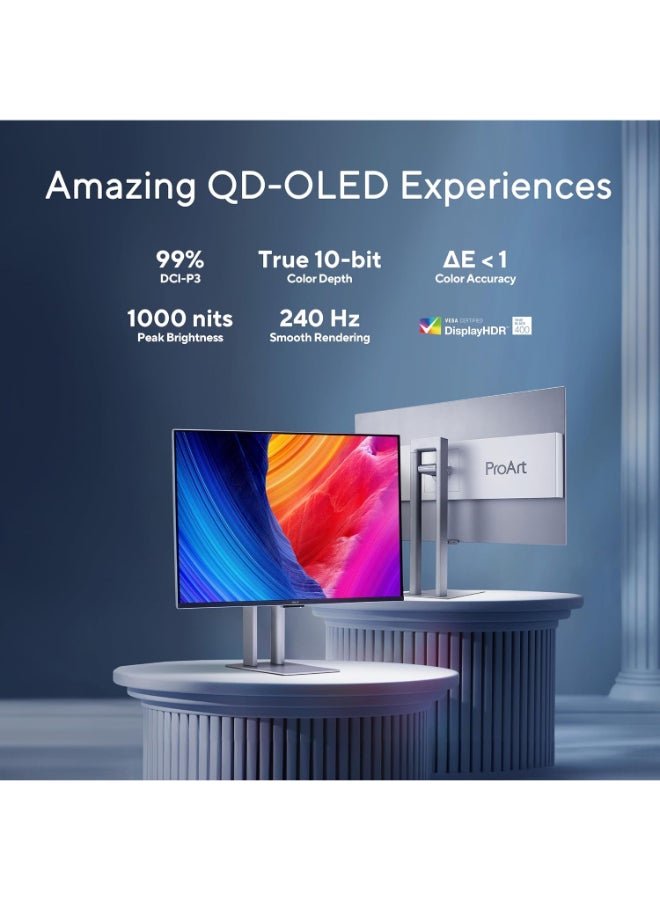 ASUS ProArt Display OLED PA32UCDM Professional Monitor: 32-inch (31.5 inch viewable), 4K UHD (3840 x 2160), QD-OLED, Ultra-slim, 240Hz, 0.1ms, Auto Calibration, HDR-10, HLG, Dolby Vision - Black black - Image 3