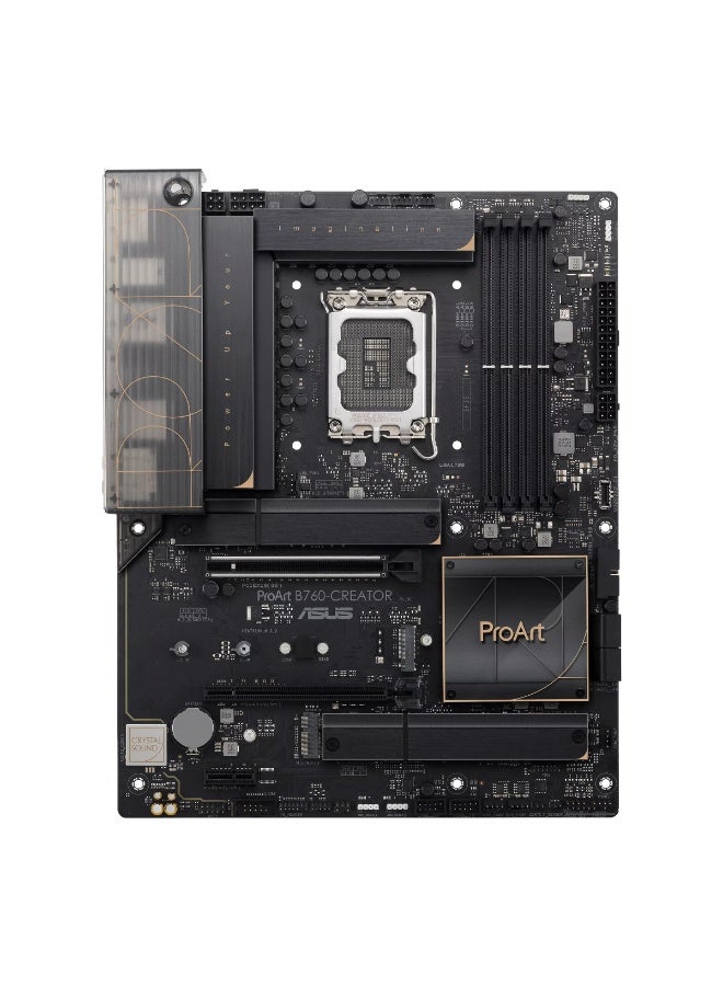 أسوس ProArt B760-CREATOR Intel LGA1700 Motherboard, DDR5 192GB Max, PCIe 5.0 x16, 3× M.2 PCIe 4.0, 4× SATA, Dual LAN (2.5Gb + 1Gb), USB 3.2 Gen 2x2 Front Type-C 60W QC4+, Thunderbolt 4 Header, ATX, AI Noise Cancelation, ProArt Creator Hub | 90MB1F20-M1EAY0 - Image 1