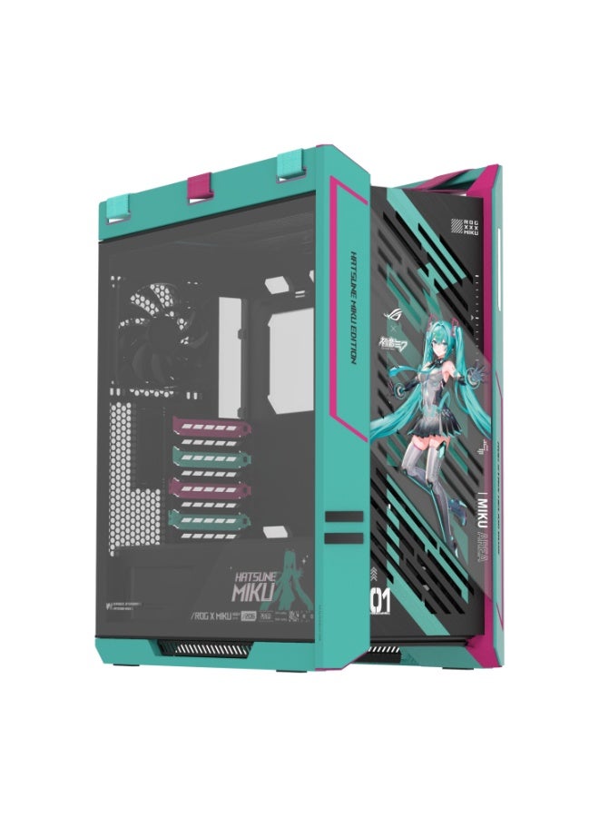 أسوس ROG Strix Helios II Hatsune Miku Edition E-ATX Mid-Tower Gaming Case, Limited Miku Design, Dual 4mm Tempered Glass, Aluminum Frame, 4×140mm Fans, 420mm Radiator Support, 450mm GPU, USB-C 20Gbps, ARGB & Fan Control | 90DC00W0-B39010 - Image 1