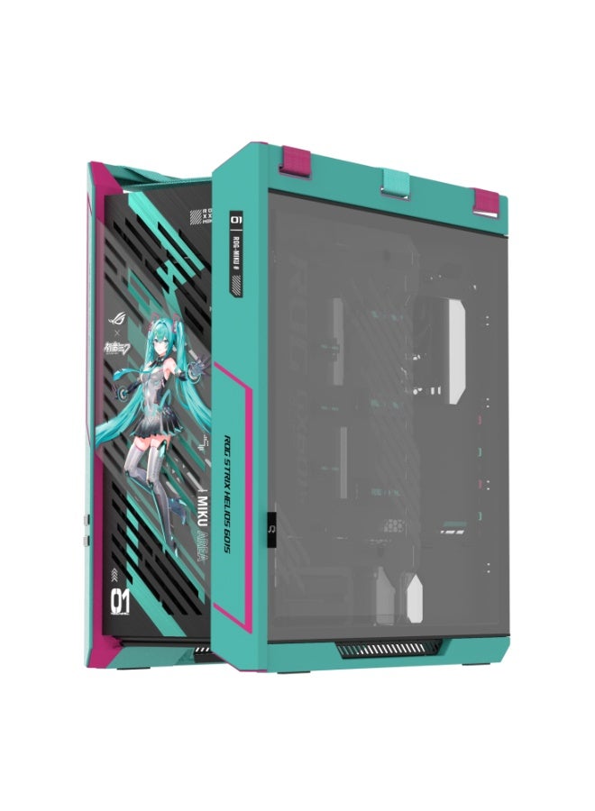 أسوس ROG Strix Helios II Hatsune Miku Edition E-ATX Mid-Tower Gaming Case, Limited Miku Design, Dual 4mm Tempered Glass, Aluminum Frame, 4×140mm Fans, 420mm Radiator Support, 450mm GPU, USB-C 20Gbps, ARGB & Fan Control | 90DC00W0-B39010 - Image 4