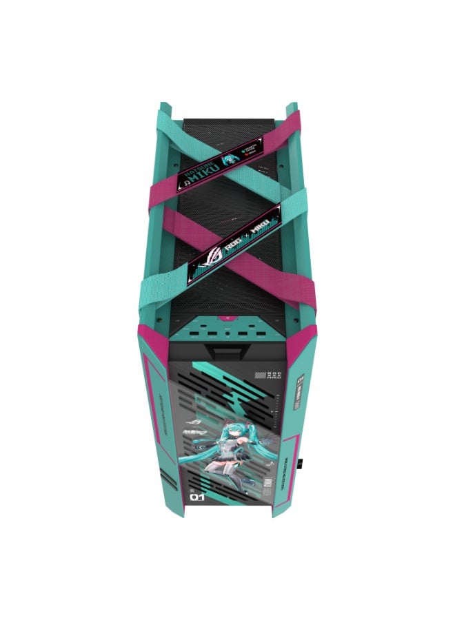 أسوس ROG Strix Helios II Hatsune Miku Edition E-ATX Mid-Tower Gaming Case, Limited Miku Design, Dual 4mm Tempered Glass, Aluminum Frame, 4×140mm Fans, 420mm Radiator Support, 450mm GPU, USB-C 20Gbps, ARGB & Fan Control | 90DC00W0-B39010 - Image 3