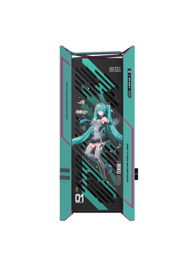 أسوس ROG Strix Helios II Hatsune Miku Edition E-ATX Mid-Tower Gaming Case, Limited Miku Design, Dual 4mm Tempered Glass, Aluminum Frame, 4×140mm Fans, 420mm Radiator Support, 450mm GPU, USB-C 20Gbps, ARGB & Fan Control | 90DC00W0-B39010 - Image 2