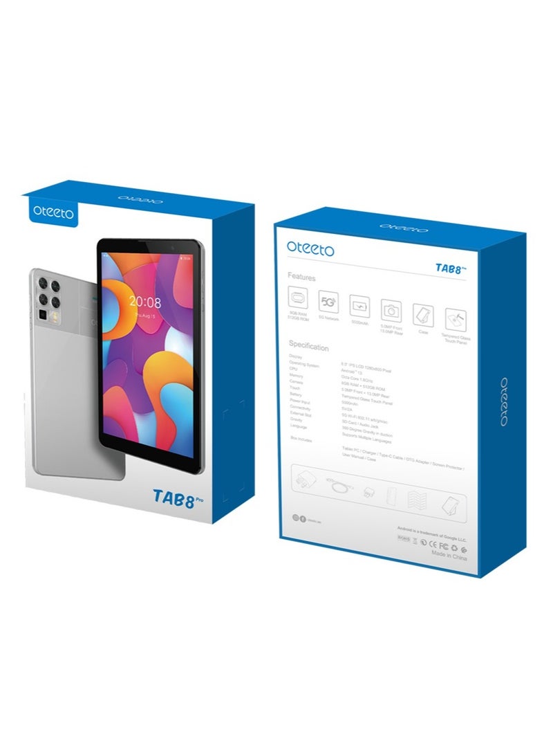 Oteeto Tab 8 Pro 5G Android Tablet with 8-Inch Display 8GB RAM 512GB ROM and 3000 mAh Battery - Blue - Image 5