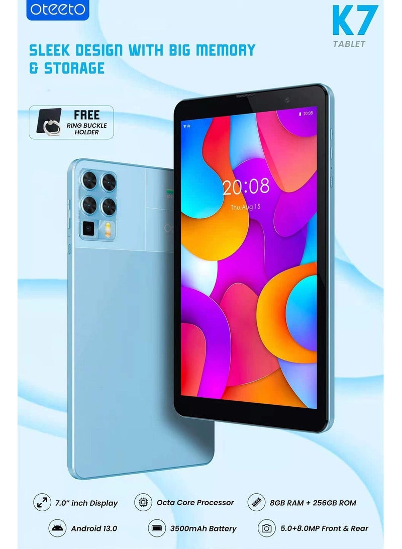 Oteeto K7 7.0-Inch Display Android Tablet With 8GB RAM 256GB ROM and 3500 mAh Battery - Blue - Image 3