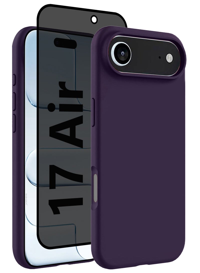 MARGOUN 2Packs Liquid Silicone Protective Phone Case for iPhone 17 Air , Soft Anti-Scratch Microfiber Lining Utra Slim Drop Protection Phone Cover with Privacy Screen Protector - Purple-4 - Image 1