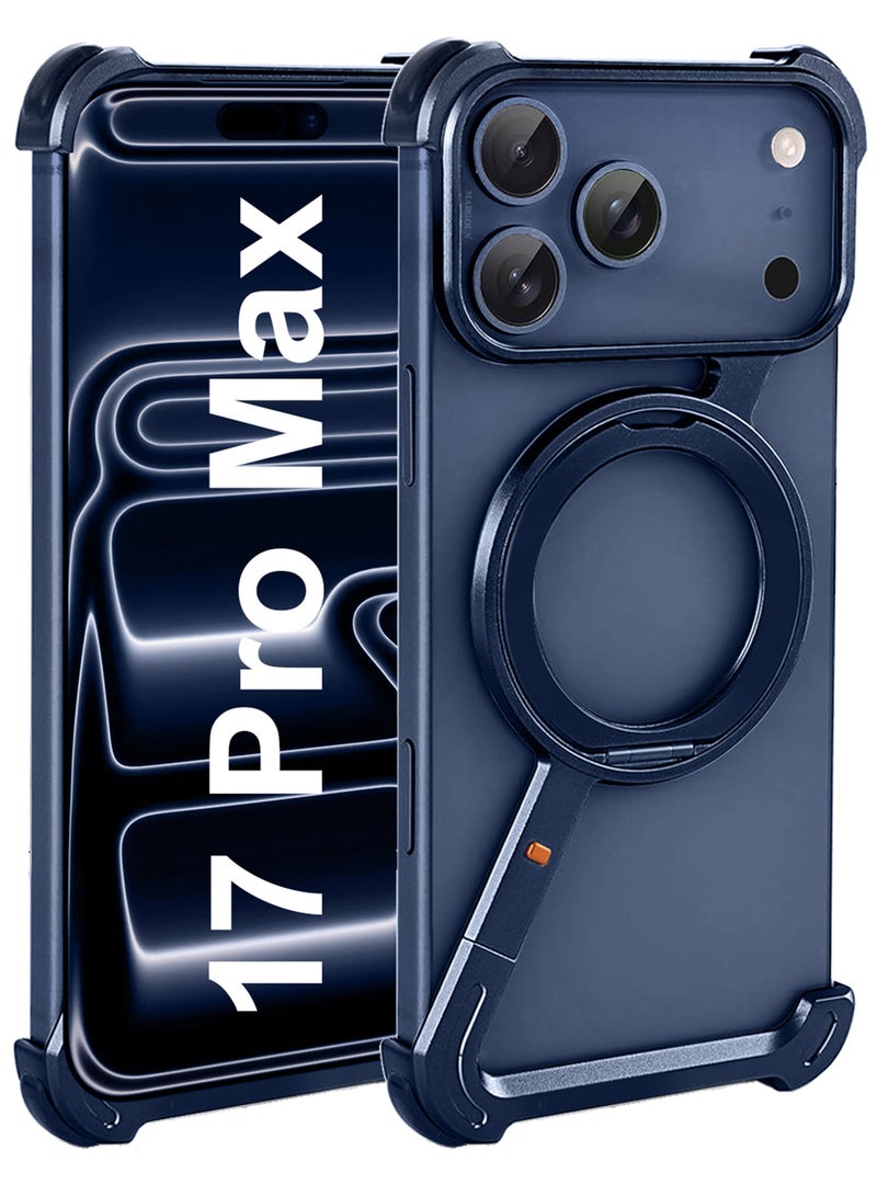 MARGOUN Magnetic Aluminum Stand Holder for iPhone 17 Pro Max - 360° Rotating Kickstand - Shockproof and Slim Design - Deep Blue - Image 1
