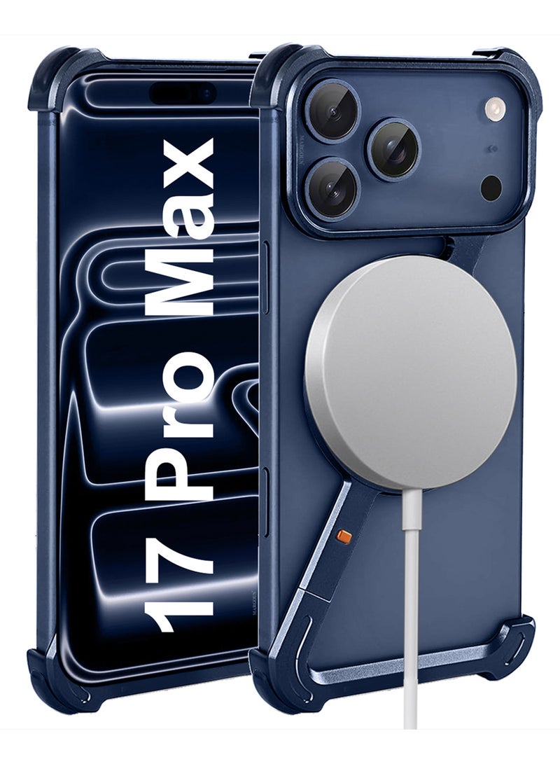 MARGOUN Magnetic Aluminum Stand Holder for iPhone 17 Pro Max - 360° Rotating Kickstand - Shockproof and Slim Design - Deep Blue - Image 4