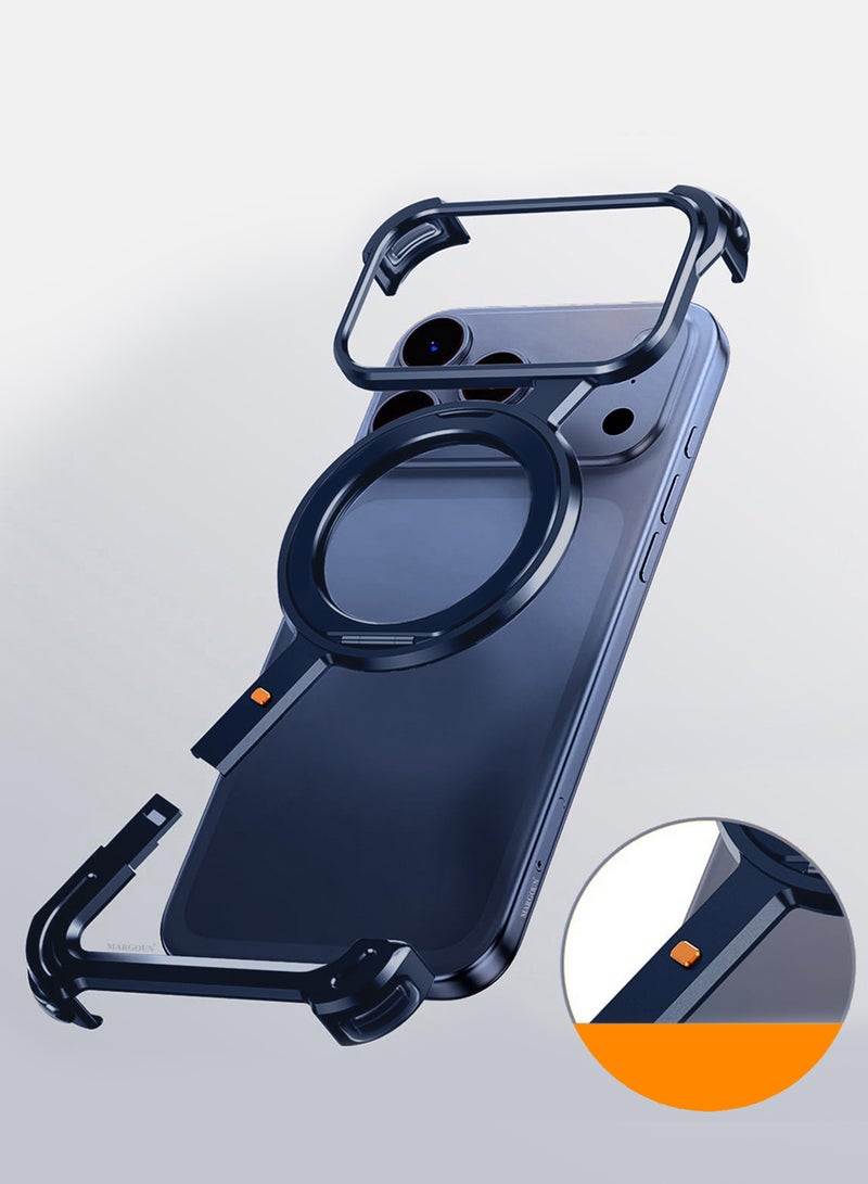 MARGOUN Magnetic Aluminum Stand Holder for iPhone 17 Pro Max - 360° Rotating Kickstand - Shockproof and Slim Design - Deep Blue - Image 2