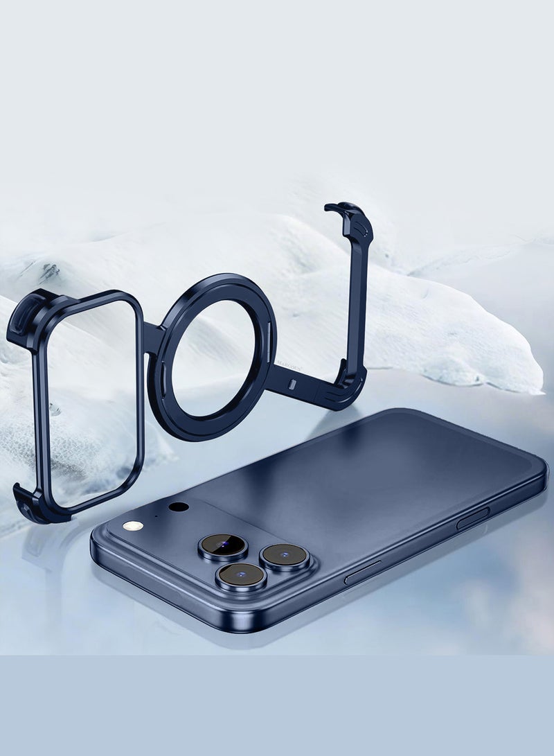 MARGOUN Magnetic Aluminum Stand Holder for iPhone 17 Pro Max - 360° Rotating Kickstand - Shockproof and Slim Design - Deep Blue - Image 5