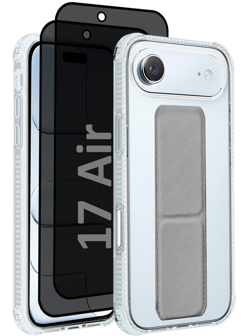 MARGOUN 3 Packs Finger Grip Clear Case Cover for iPhone 17 Air- Kickstand Car Magnetic Holder Multi-function Protective Two-in-one Case with Two Privacy Screen Protectors - Grey-5 - Image 1