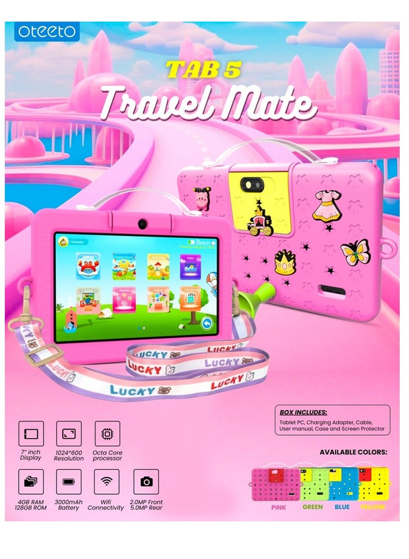Oteeto Tab 5 Travel Mate 7-inch IPS LED Display 5G Wifi Kids Tablet with 4GB RAM and 128GB ROM and 3000mAh - Black Pink - Image 2