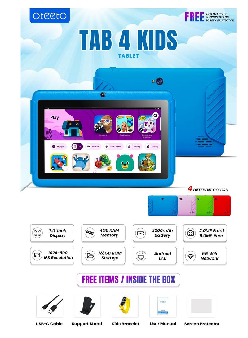 Oteeto Tab 4 7-inch IPS Display Kids 5G Tablet 4GB RAM 128GB ROM - Blue - Image 2