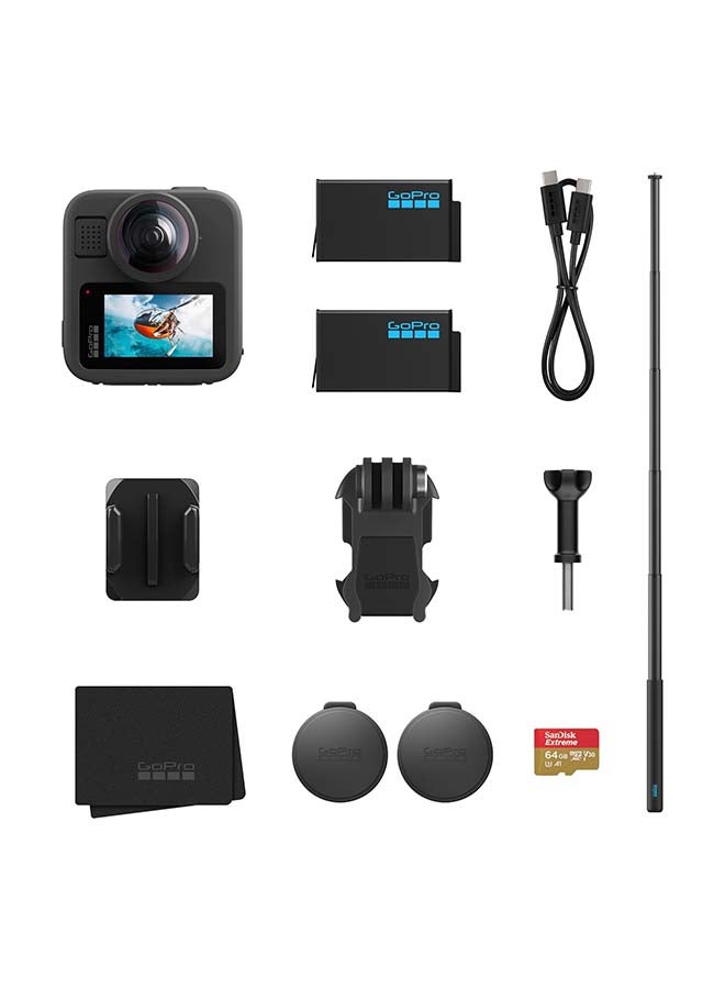 جو برو حزمة ملحقات كاميرا GoPro MAX2 360، فيديو حقيقي بدقة 8K، صور بدقة 29MP، عمود تمديد، بطارية إضافية، بطاقة SD سعة 64GB - Image 1