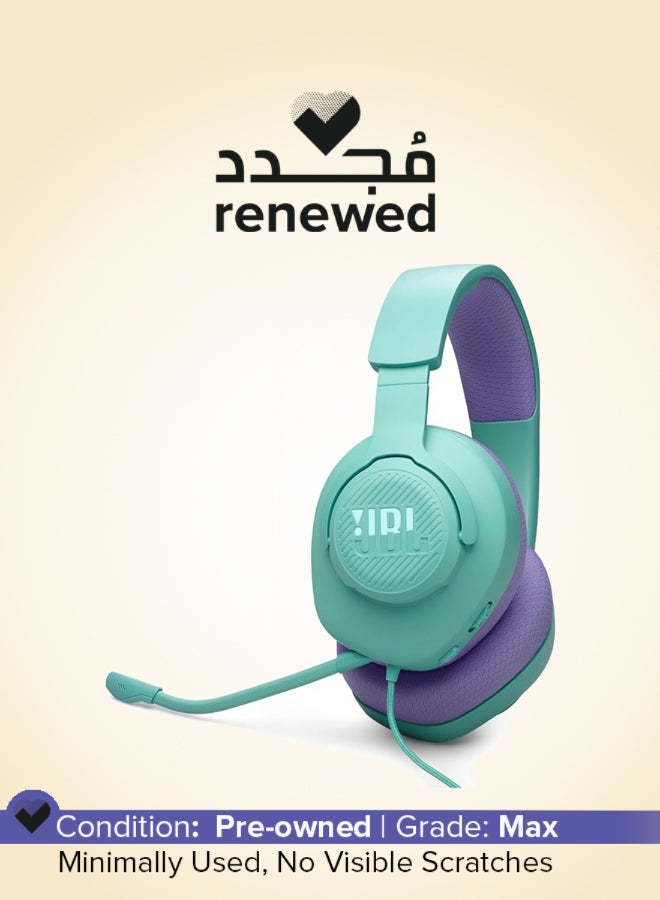 JBL Renewed - Quantum 100M2 Wired Over-Ear Gaming Headset With QuantumSOUND Signature And 3.5 mm Headphone Jack, Multi-Platform Compatibility, Detachable Mic, Mute Option - Teal/Purple - Image 1