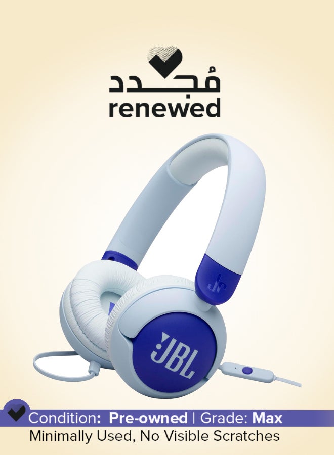 JBL Renewed - Jr 320 Kids Wired On-Ear Headphones, Safe Sound (<85dB), Built-In Mic, Sof Padded Headband, Comfortable Ear Cushion, Compact and Foldable Design, Single-Side Flat Cable - JR320BLU - Blue - Image 1