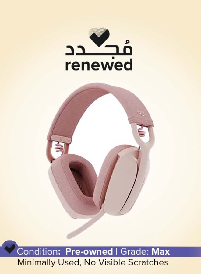 Logitech Renewed - Vibe 100 Lightweight Wireless Over Ear Headphones With Noise Cancelling Advanced Multipoint Bluetooth Works With Teams Google Meet Zoom Mac PC - Rose - Image 1