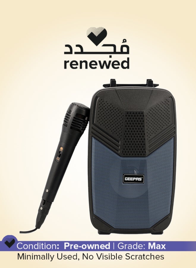 GEEPAS Renewed - Portable Bluetooth Speaker With Microphone | Large Circle Dazzle LED Light - Black/ Blue - Image 1