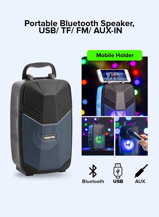 GEEPAS Renewed - Portable Bluetooth Speaker With Microphone | Large Circle Dazzle LED Light - Black/ Blue - Image 3