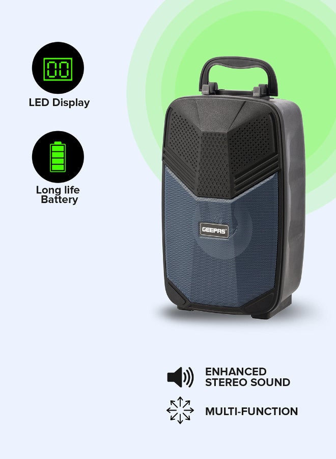 GEEPAS Renewed - Portable Bluetooth Speaker With Microphone | Large Circle Dazzle LED Light - Black/ Blue - Image 5