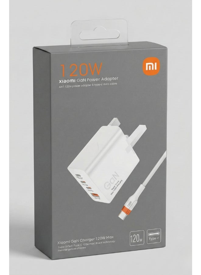شاومي 120W GaN Ultra Fast Charger with USB-C and USB-A Ports, Compact High-Speed Travel Adapter Featuring Smart Safety and Heat-Efficient Performance, Suitable for Phones, Tablets and Laptops White - Image 2