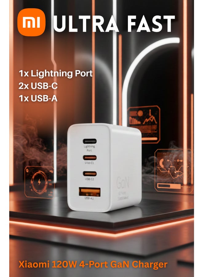شاومي 120W GaN Ultra Fast Charger with USB-C and USB-A Ports, Compact High-Speed Travel Adapter Featuring Smart Safety and Heat-Efficient Performance, Suitable for Phones, Tablets and Laptops White - Image 4
