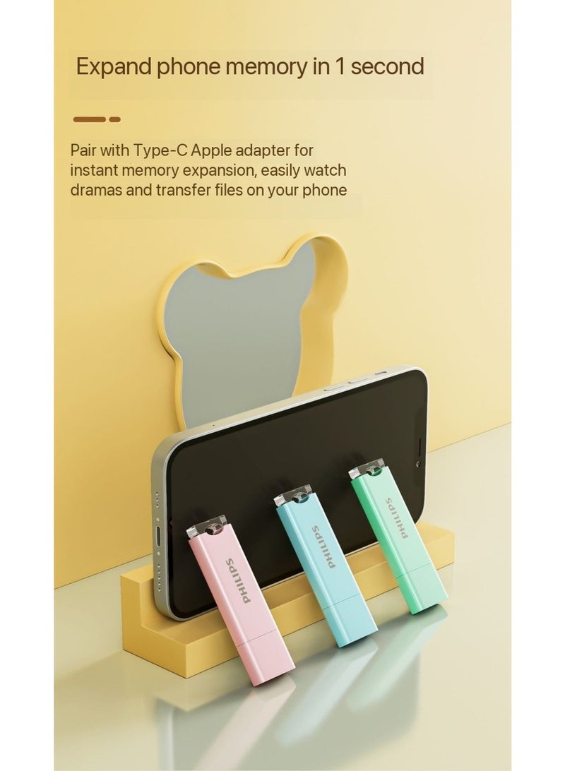 فيليبس Cute Mini Metal Flash Drive 64GB - USB 3.2 High-Speed, Waterproof, Portable for Students/Office/Car - Light Green (Gift-Ready) 64 GB - Image 4