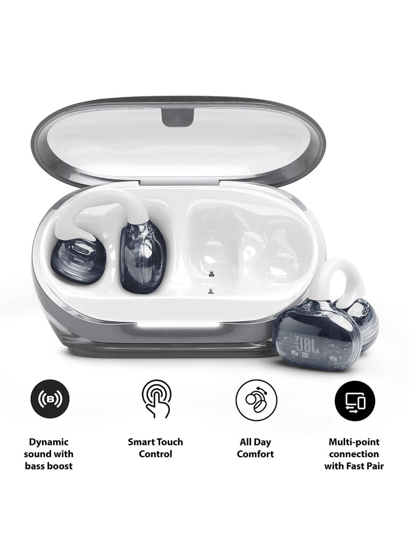 جي بي إل سماعات JBL Soundgear Clips اللاسلكية المفتوحة، تصميم SonicArc، تصل إلى 32 ساعة من وقت التشغيل، 4 ميكروفونات بتقنية تشكيل الشعاع، مقاومة للماء والغبار IP54، تقنية JBL OpenSound، أبيض شبح - Image 1