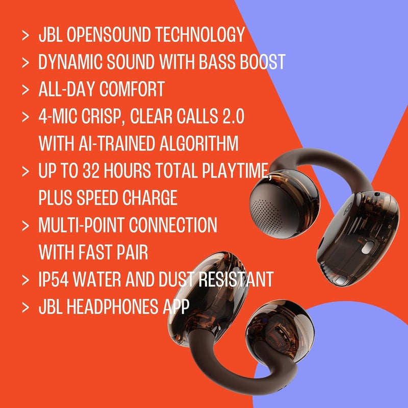 JBL Soundgear Clips True Wireless Open-Ear Headphones, SonicArc Design, Up to 32 Hours Total Playtime, 4 Beamforming Mics, IP54 Water & Dust-Resistant, JBL OpenSound Technology, Ghost Blue Ghost Blue - Image 5