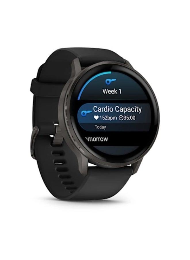 جارمين Venu 4 – 45 mm - Slate with Black Silicone Band , Upto 12 Days of Battery Life and Bright, Colorful 1.4 Inch Amoled Display , Lightweight 45MM Case with a Metal Design , iOS and Android compatible Black - Image 3