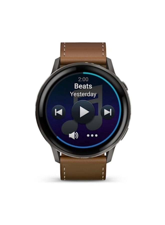 GARMIN Venu 4 – 45 mm - Slate with Black Silicone Band and Brown Leather Band , Upto 12 Days of Battery Life and Bright, Colorful 1.4 Inch Amoled Display , Lightweight 45mm Case with a Metal Design , iOS and Android compatible Brown - Image 4